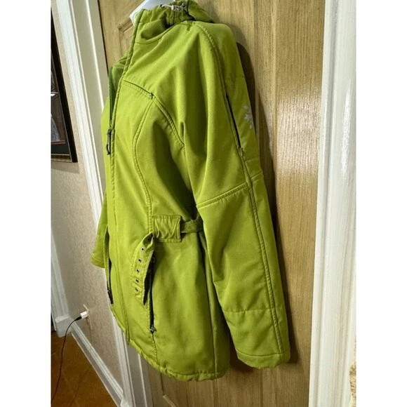 Athleta Womens Coat Jacket Small Lime Green Full Double Zip Hooded Snowflake - Picture 6 of 10